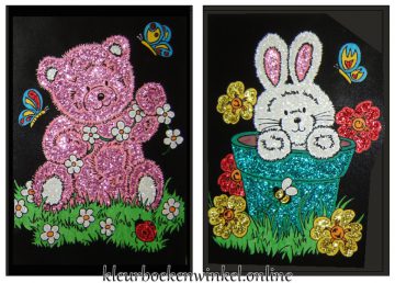B49 B50 viltkleurplaten beertje en konijntje voorbeeld glitter